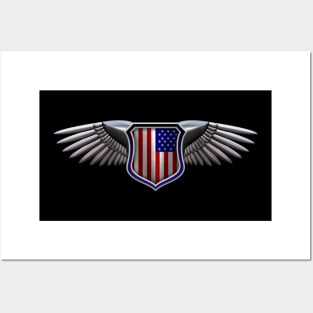 American Flag Shield with chromed wings Posters and Art